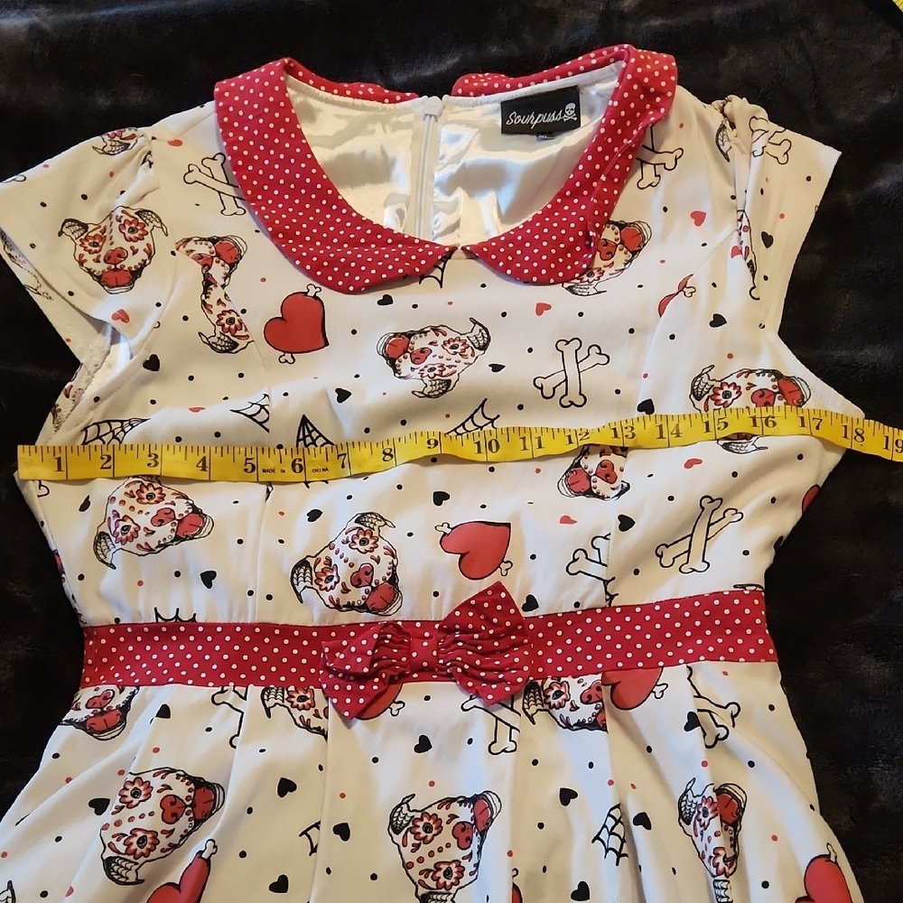 White & Red Heart Skeleton Print Fit-and-Flare Dress - Picture 8 of 9